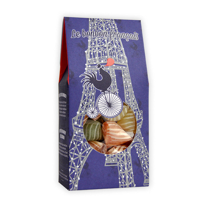 Petit pack bleu Berlingot de Carpentras, dessin tour Eiffel, confiserie artisanale Le Bonbon Français
