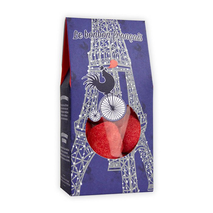 Petit pack bleu L'Artisanale fraise guimauve, dessin tour Eiffel, confiserie artisanale Le Bonbon Français