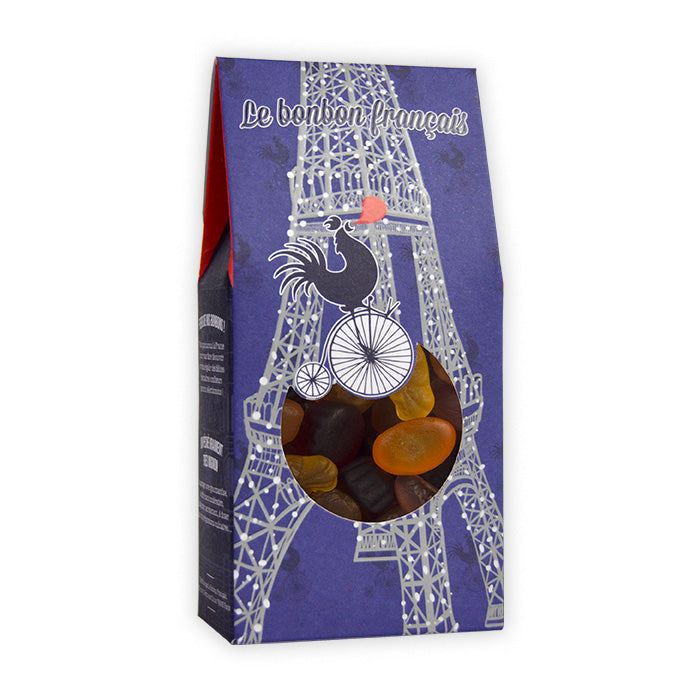 Petit pack bleu Méli-Mélo, dessin tour Eiffel, confiserie artisanale Le Bonbon Français