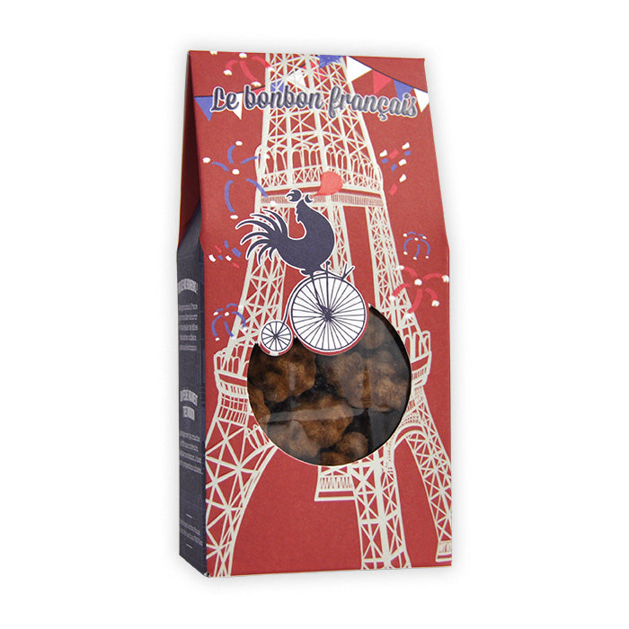 Petit pack rouge Tentation d'Amande, dessin tour Eiffel, confiserie artisanale Le Bonbon Français