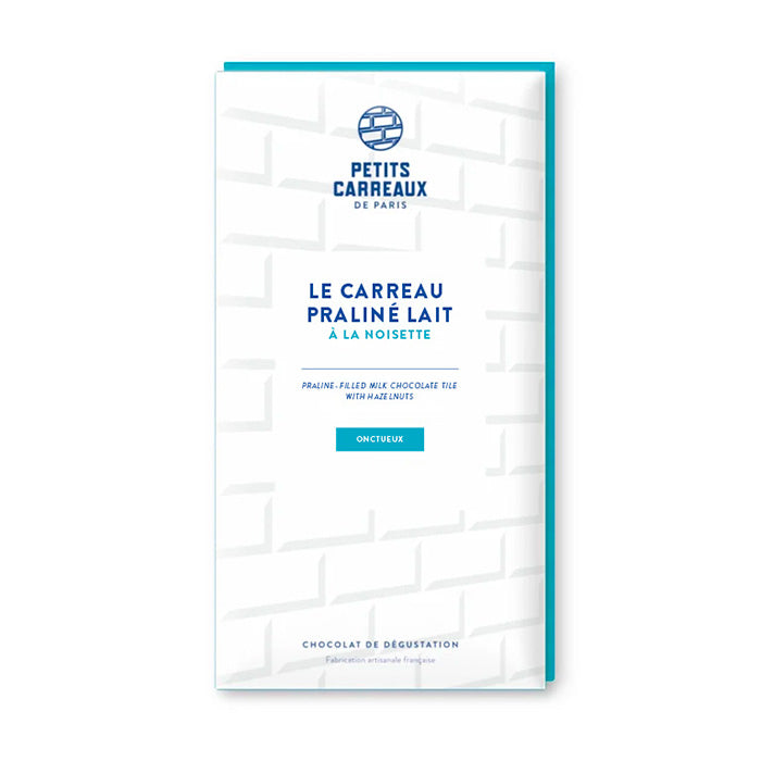 Packshot tablette de carreau praliné lait à la noisette, Petits Carreaux de Paris