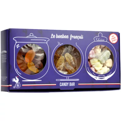 packshot coffret assortiment, bonbons artisanaux, bonbons fruités, méli-mélo, bonbon gélatine bio et végan, cola des coqs, bonbon meringué, ourson d'alsace, le bonbon français