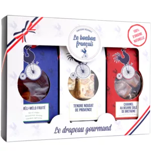 photo coffret cadeau bonbon régionaux et artisanaux avec bonbons aux fruits, caramels et nougats le bonbon français